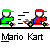 Pixelated Mario Kart characters in motion, each with distinct color schemes and accessories on a gray background.
