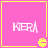 Four identical pink square with yellow borders, each containing white pixelated text 'KERA' and a small yellow Pac-Man-like symbol in the bottom-right corner