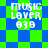 Four identical pixelated text blocks reading "MUSIC LOVER 030" on a blue and green checkered background with diamond-shaped patterns.