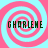 Four identical pixelated spiral patterns in pink and cyan with the text "GHORLEHE" overlaid on each, arranged in a