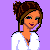 Pixelated cartoon woman with brown hair in a bun, wearing a white V-neck top against a purple background, with blue text reading 'Single' and 'Lookin''.