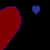Two large red heart shapes with purple outlines flank a small blue heart on a black background.