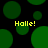 Green circular shapes on black background with yellow text 'Holle!' in four positions.