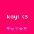 Pixelated text 'kayl' with a heart symbol on bright pink background, followed by five small purple star-like shapes.