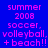 Pixelated text displays 'summer 2008 soccer, volleyball, + beach!!' in pink on blue background with cyan highlight changes.