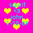 Pixelated icon with bright pink background, yellow hearts, and cyan text reading "squirit <3 john 1-10-09" in multiple repeated arrangements.