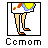 Pixel art icon of a stick figure with rainbow-colored hair and orange shoes, standing in a square frame above the text "Ccmom".