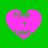 Four pink heart-shaped icons with green text reading "Kelli + Colin" on a solid green background, arranged in a