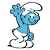 A 50x50 pixel animated buddy icon featuring a blue cartoon character with white pants and hat, waving on the left side of a contact sheet, next to green text reading "Original Icons .com" on a dark green background.