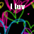 Animated icon with black background, colorful heart outlines, and partial text reading "I luv u times infinity +2" in white pixelated font.