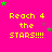 Bright pink background with yellow text reading "Reach 4 the STARS!!!" and scattered green stars.