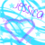 Pixelated icon with blue and purple hues featuring a heart shape, stylized text above it, and abstract wave-like patterns in the background.