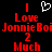 Pixelated red text on black background reads "I Love Jonnie Boi 2 Much" with white heart symbol above, displayed in two identical side-by-side