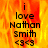 A pixelated text-based icon with 'i love Nathan Smith <3<3' over a fiery orange-yellow background, showing two distinct visual states.