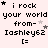 Pixelated text displays 'i rock your world from- Iashley62 [= ' with varying star placements