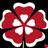 Static pixel art of a red flower with white outlines and white inner sections on a black background.