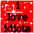 Red background with black text reading 'i love idiots' and scattered white pixel artifacts, showing animation changes in the top-left corner.