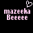Pixelated pink text 'mazeeka Beeeee' on black background with white heart outline above left text block.