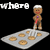 Pixelated gingerbread man with white headband and red tool stands over cookie tray, text changes from 'where do you get off?' to 'off?' across frames.