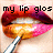 Pixelated close-up of lips with glossy lips and a lip gloss applicator, text reads 'my lip gloss is popping' across two