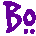 Purple pixelated 'Bo' text variations in a on gray background, each with distinct letterforms and small dot accents
