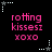 Black background with pink text reading 'rotting kisses xoxo' repeated in a pattern, surrounded by white and gray star-shaped corner markers with dotted lines