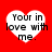 Four heart-shaped icons with text "Your in love with me." on a red background, each displaying slight variations in pixelation and clarity.
