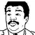 Pixelated black-and-white image of a man with a mustache, dark hair, and a collared shirt, showing two sequential facial expressions.