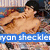 A four- of pixelated celebrity images with overlaid text: top-left shows a shirtless man in swimwear, top-right a man with brown hair, bottom-left a man in a maroon sweater, and bottom-right empty