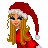 Pixel art Christmas-themed contact sheet with a female character in Santa hat and festive text across six frames