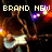 Pixelated image of a person playing a white electric guitar on a dark stage with purple and orange lights, text overlays in pixelated font.