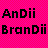 Pixelated text 'AnDii' and 'BranDii' displayed in two color schemes on a checkered background.