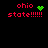 Four pixelated 'ohio state' text displays with green heart and starburst icons on black background, showing animation changes in icon positions.