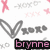 Pixelated icon with pink and gray elements including a ribbon, stars, and the name 'brynne' in stylized text on a black background.