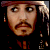 pixelated character portraits with changing text overlays, showing a figure in pirate attire against dark backgrounds