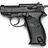 Pixelated handgun on white background next to red with white pixelated text reading "Love Is A Merry Little Elf Who Dances Jig Turns on You With A GUN" and "THEM"
