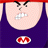 Pixelated cartoon character face with angry expression wearing dark blue sleeveless shirt and red headband, featuring a small oval logo on the chest.