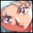 Pixelated anime-style face with light brown hair and large eyes, next to stylized text on a black background.