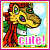 Pixelated cartoon character with red hair and green shirt holding a yellow object, displayed in two animation frames showing text color change from pink to purple.