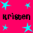 Bright pink background with cyan stars and repeated black text "kristen" in two