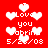 Red background with white pixelated hearts and text reading "Love you Sabrina 5/20/08" in multiple repeated arrangements.
