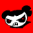 A split-screen pixel art icon with a stylized skull on red background and green text logo on dark green background.