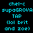 Two identical cyan pixelated text blocks on black background, each reading chel-c supagROVA TAP (lol brit and zoe) with consistent spacing and alignment.