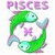Green pixelated fish forming a circle around a purple X symbol, with 'PISCES' text above on white background and 'Original Icons .com' in green on dark green.