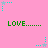 Pink background with green 'LOVE......' text and cyan star-shaped icons with dotted trails in a pattern