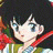 A 48x48 pixel buddy icon featuring a cartoon character with black hair and blue eyes holding a red staff, alongside text reading "Anime IM" and "c0m" on a black background.