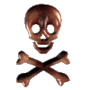 Copper-colored skull and crossbones icon with varying head positions across four of identical icons