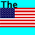 A static image with a bright cyan background, featuring repeated American flag motifs and partial text fragments.