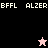 Pixelated icon with alternating black and pink backgrounds, displaying 'BFFL' and 'ALZER' text in white block letters, featuring a small star symbol that changes color between frames.