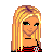 Pixelated icon of a person with long blonde hair, green eyes, and a red-and-black checkered top against gray background.